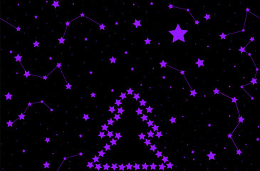 Happy New Year and Merry Christmas vector card with star constellations and Christmas decoration