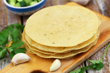 Stack of Indian papadums, closeup
