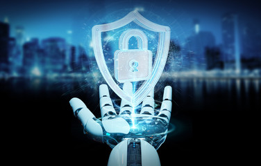 White humanoid hand using web security 3D rendering