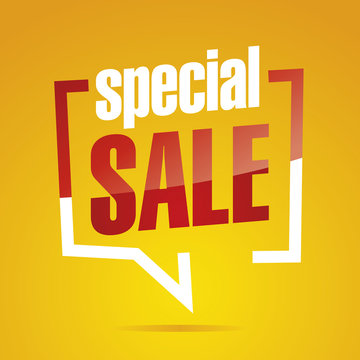 Special sale in brackets yellow white red isolated sticker icon