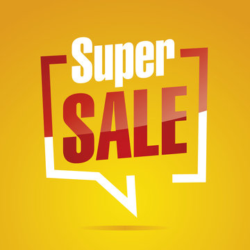 Super sale in brackets yellow white red isolated sticker icon