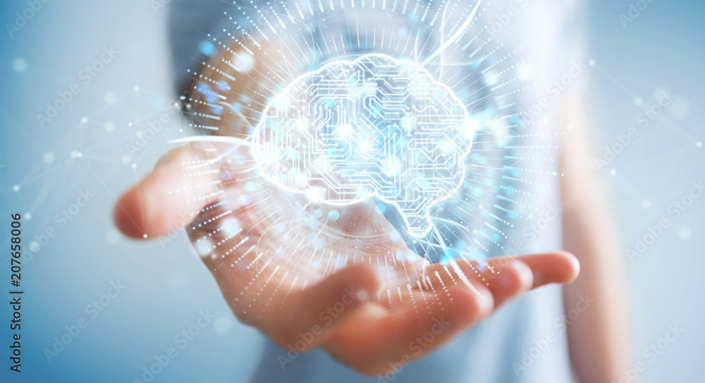 Aufkleber businessman using digital artificial intelligence icon hologram 3d rendering