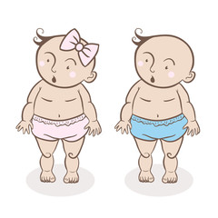 cartoon baby illustration. little children wearing short-pants. the toddler is very surprised