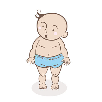 cartoon baby illustration. little children wearing short-pants. the toddler is very surprised