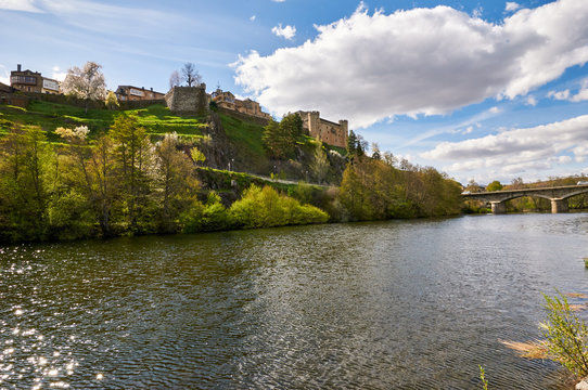Historic town of Puebla de Sanabria from the Tera river shore