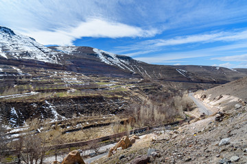 View of mountain landscapes near rock village Kandovan. Iran
