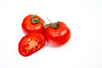 Red tomato isolated on white background with clipping path