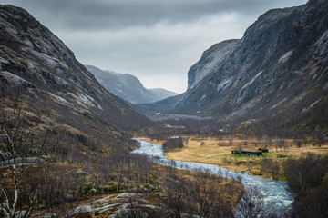 Fjord valley mountains Norway winter cold
