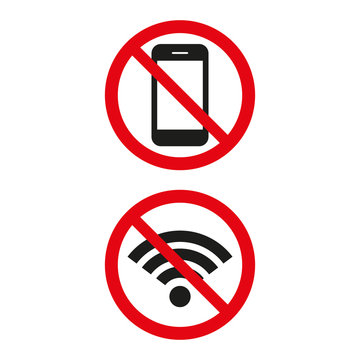 No Wifi sign and no phone sign on white background.