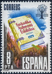 stamp printed in Spain shows statute of autonomy of euskadi
