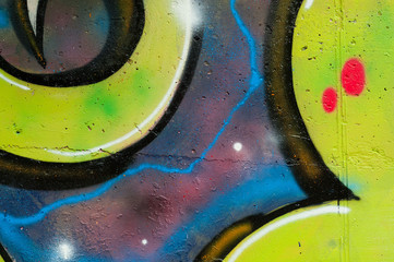 colorful graffiti on concrete background, concept of wall inscriptions, copy space, closeup