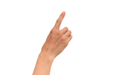 Female sexy hands on a white background showing finger