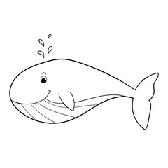 Coloring page for children. Cartoon character whale. Hand drawn. Vector illustration