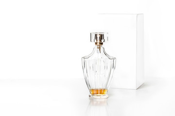 Perfume bottle and white packaging mock up 