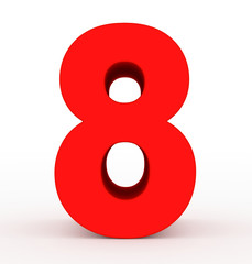 number 8 3d red isolated on white