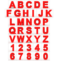 letters and numbers 3d red isolated on white