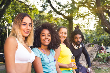 Happy multicultural friends posing for the photo. Diversity concept and healthy lifestyle.