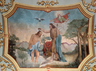 Baptism of the Lord, fresco in the church of Saint Matthew in Stitar, Croatia 