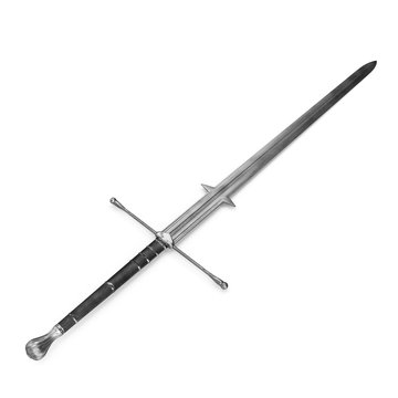 Medieval Double Edged Two Handed Sword on white background. 3D illustration