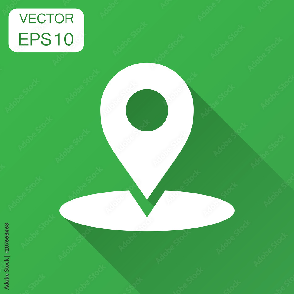 Fototapete map pointer in flat style. gps navigation mark illustration with long shadow. pointer destination co