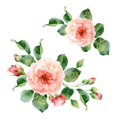 Watercolor corner floral frame of roses