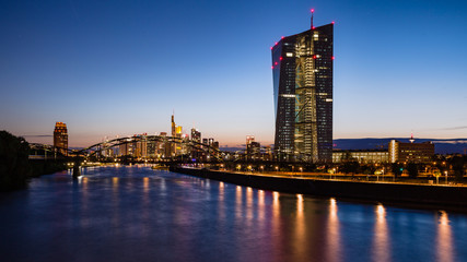 Frankfurt, Germany modern European Central Bank skyline at the river Main 