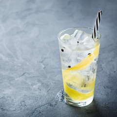 Gin and tonic alcohol cocktail drink with ice in glass