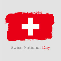 Obraz premium Vector Illustration. Hand draw Switzerland flag. National Switzerland banner for design on grey background. Swiss National Day. August 1