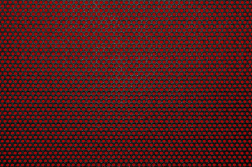 Red background behind black iron net.