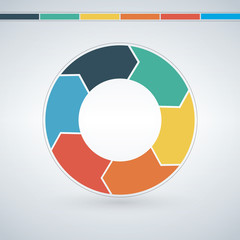 Vector infographic circle. Template for graph, cycling diagram, round chart, workflow layout, number options, web design. 6 steps, parts, options, stages business concept.