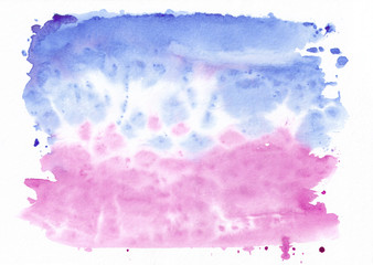 Dark blue and pink mixed two-tone watercolor horizontal gradient background. It's useful for greeting cards, valentines, letters. Abstract handicraft pattern.