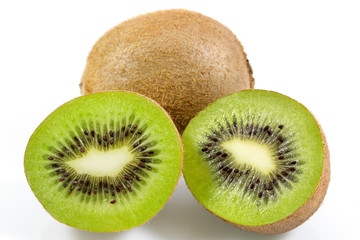 Kiwifruit isolated and whole and sliced kiwi isolated on white background