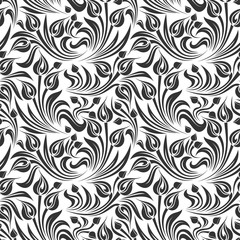 Vector seamless black and white floral pattern.