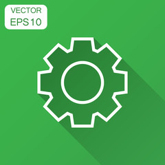 Gear vector icon in flat style. Cog wheel illustration with long shadow. Gearwheel cogwheel business concept.