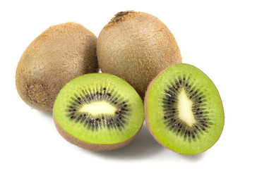 Kiwifruit isolated and whole and sliced kiwi isolated on white background