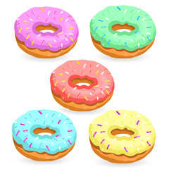 Colorful Doughnut Set. Cafe Menu Template.