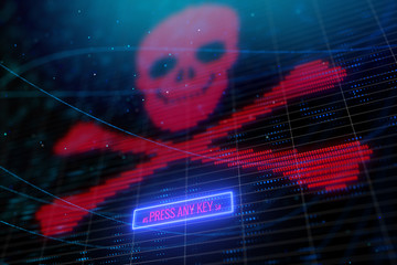 Glowing digital skull background