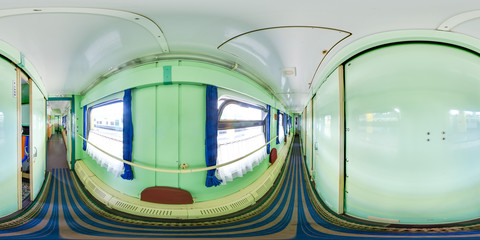 3D spherical panorama with 360 viewing angle. Ready for virtual reality or VR. Full equirectangular projection. Interior of train.