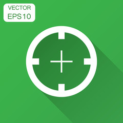 Obraz premium Shooting target vector icon in flat style. Aim sniper symbol illustration with long shadow. Target aim business concept.