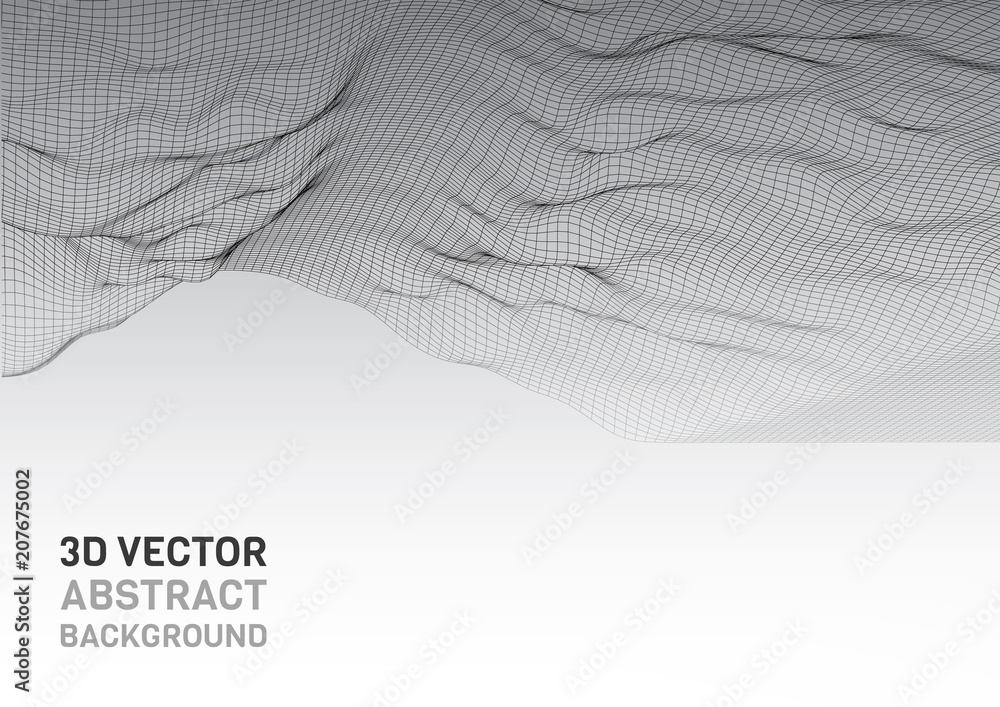 Poster abstract 3d surface. distortion of space and matter. modern technology for designing volume objects.