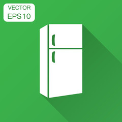 Fridge refrigerator vector icon in flat style. Frig freezer illustration with long shadow. Refrigerator business concept.