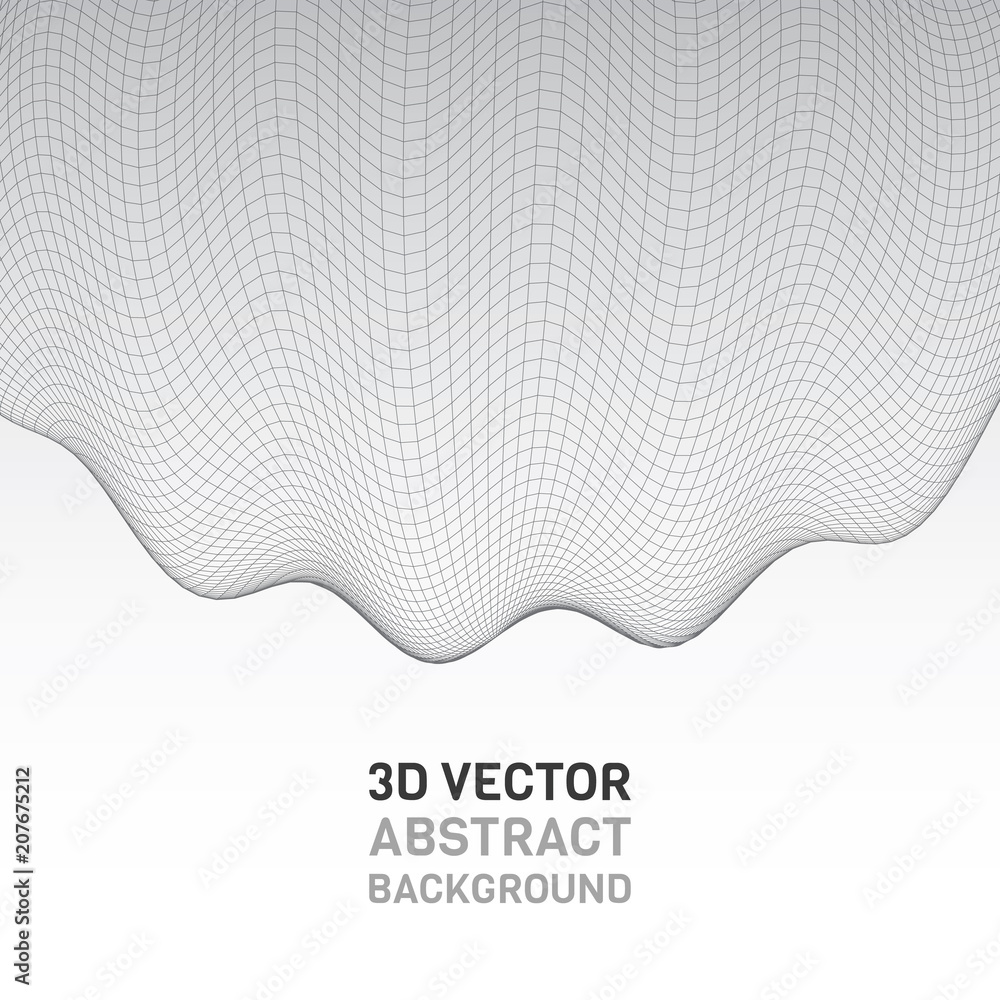Poster abstract 3d surface. distortion of space and matter. modern technology for designing volume objects.