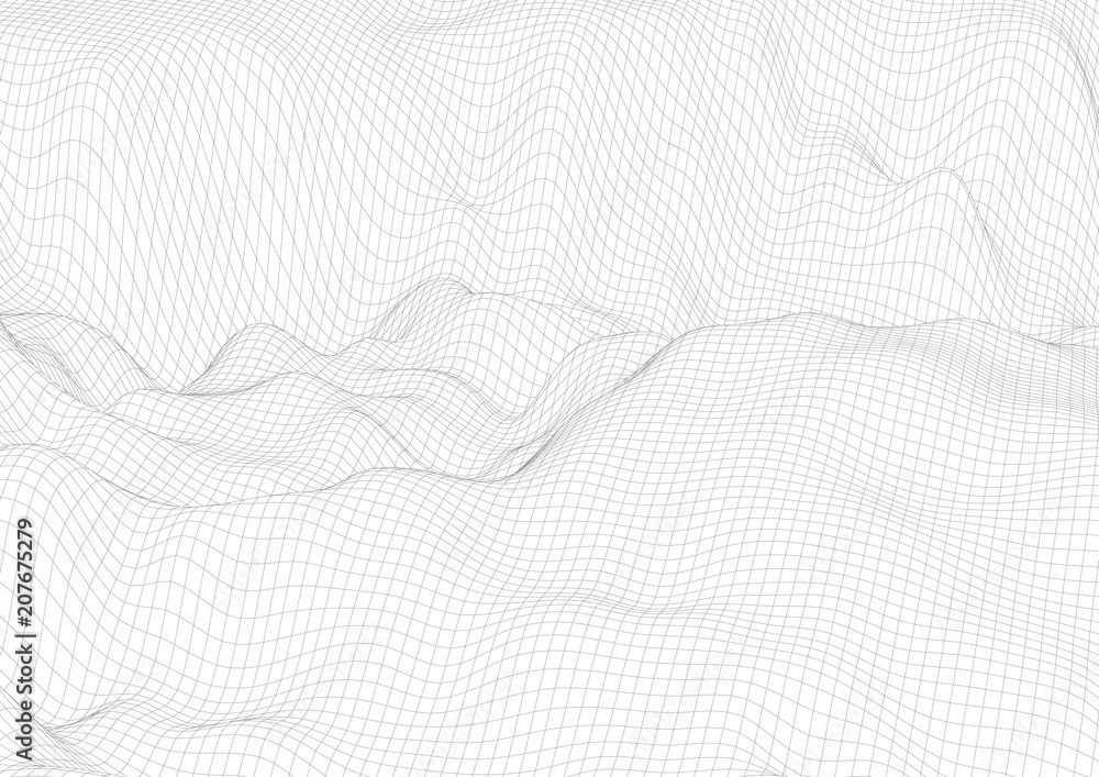 Poster abstract 3d surface. distortion of space and matter. modern technology for designing volume objects.