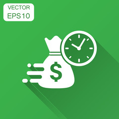 Business and finance management icon in flat style. Time is money illustration with long shadow. Financial strategy business concept.