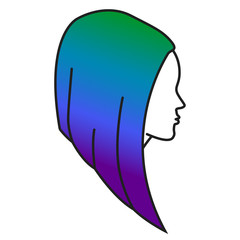 Girl with colored hair, woman head with colorful hair style, multicolor treated hair concept, vector illustration
