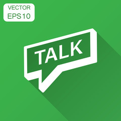 Talk icon in flat style. Speech bubble illustration with long shadow. Talk chat business concept.