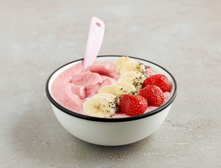 smoothie bowl of frozen banana and strawberries