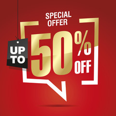 50 percent off sale isolated gold red sticker icon