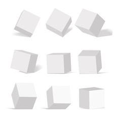 Cube icon set with perspective. 3d model of a cube.  Isolated on white background. Vector illustration.