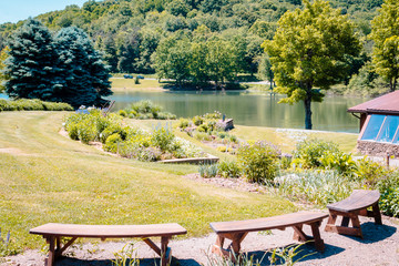Fototapeta na wymiar Flower garden at a park in Indiana Pennsylvania